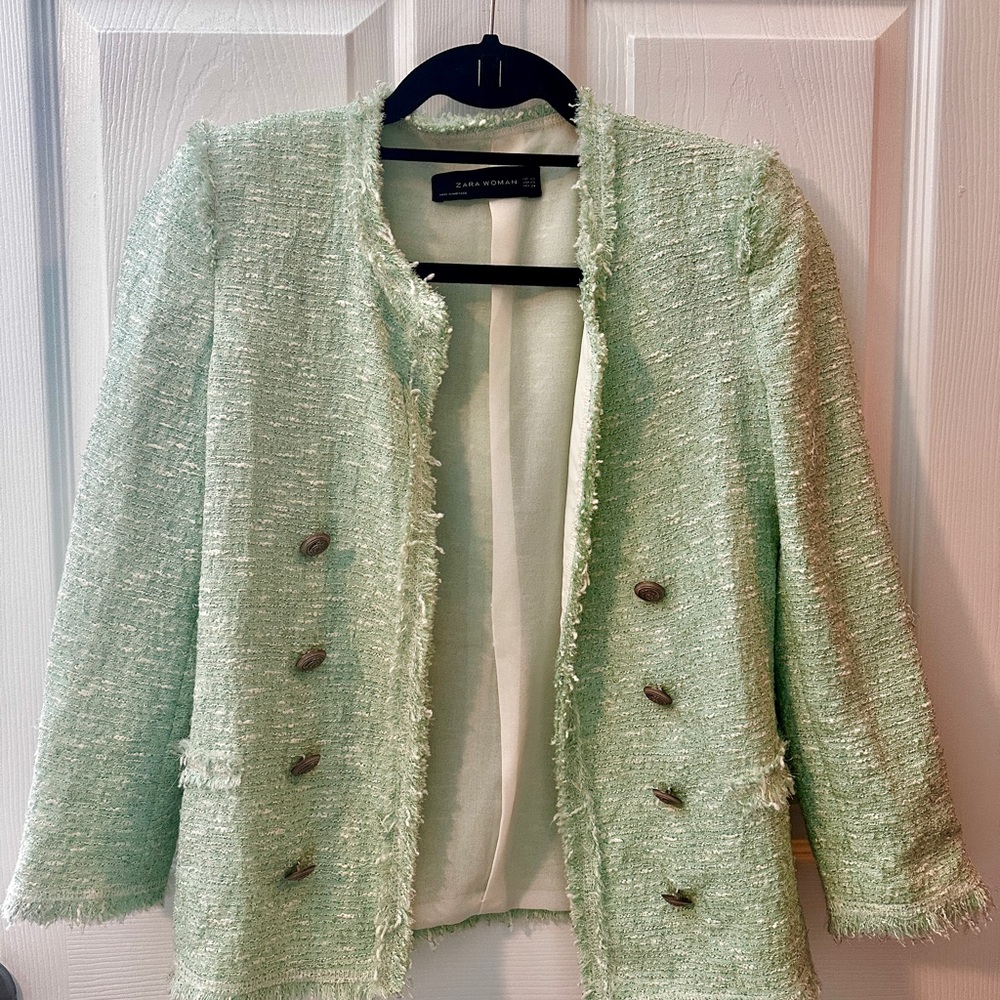 Mint Green Zara Bouclé Blazer XS